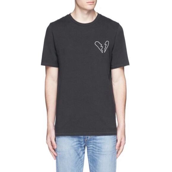 Rag & Bone Heartbreaker Embroidered Heart T-shirt Black Stretch Limo Mns Large - Picture 1 of 9